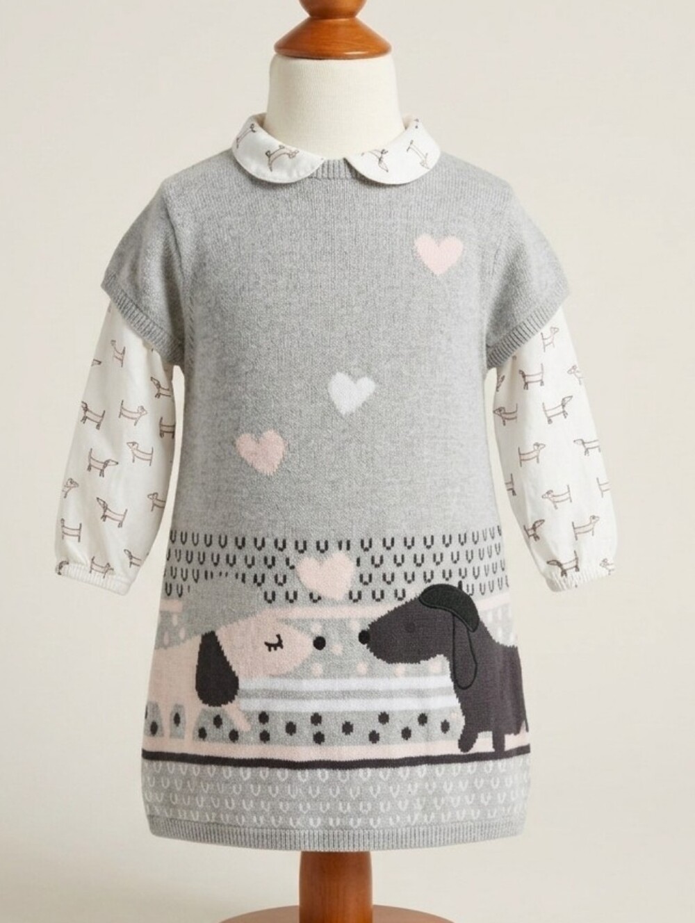 Grain De Ble Sweater Dress With Layered Peter Pan Collar Shirt. 12 Months